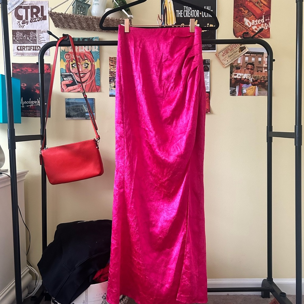 Lovers + Friends Hot Pink Maxi Satin Skirt